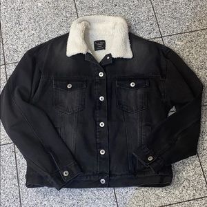 Love Tree black denim jacket lined w/ cream fleece